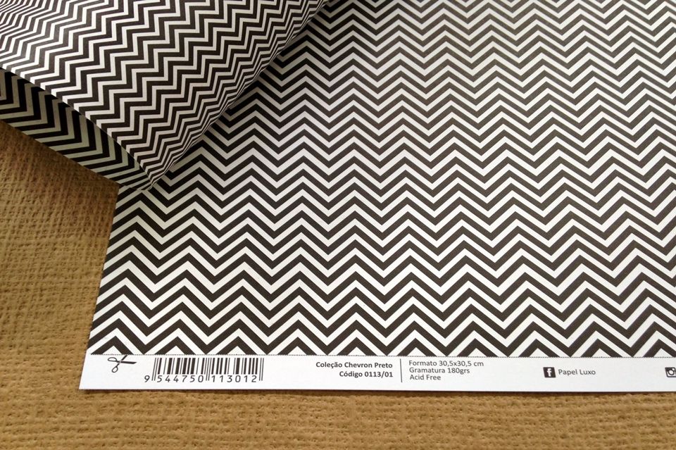 Papel Scrap Luxo Chevron Preto na Papel Luxo